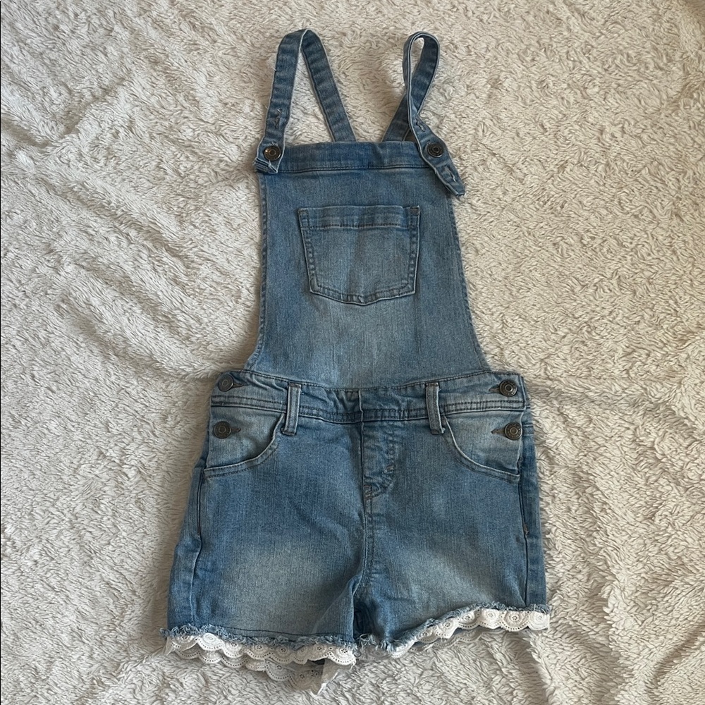 Cat & Jack Blue Denim Overalls with Lace Trim